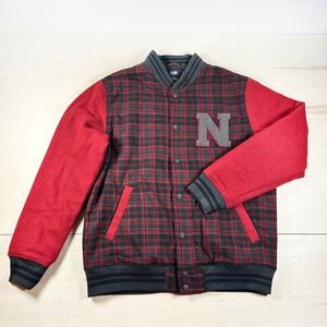 New Era Red Black Plaid‎ Wool XL Varsity Bomber Jacker Sportswear Big Logo N